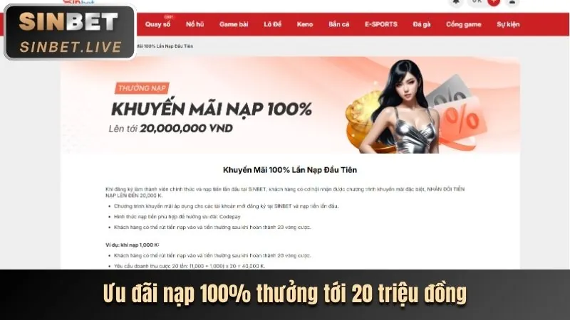 Thưởng chào mừng khi nạp tiền lần đầu kimsa88